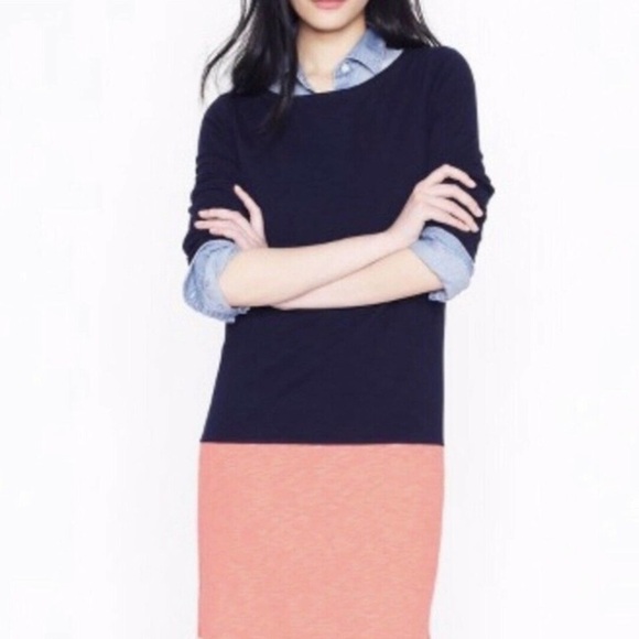 J. CREW Colorblock Knit Dress / Zip Slits / Navy & Coral - Picture 4 of 12